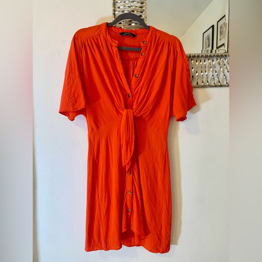 Zara Red Viscose Dress